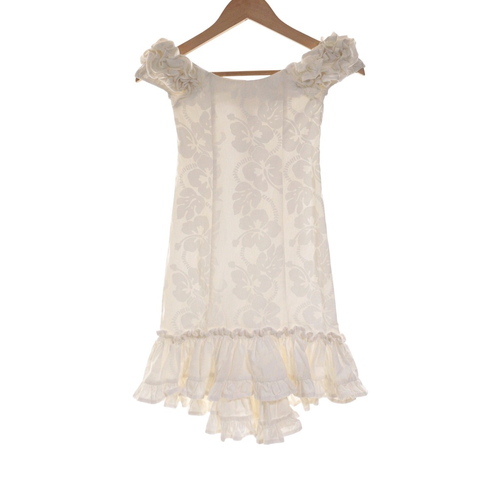VTG KY'S Floral Ruffle Dress Women S Hawaiian Off Shoulder White Cotton USA